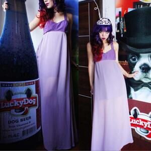 Long Japanese purple party cocktail maxi dress lavender size S gown dresses